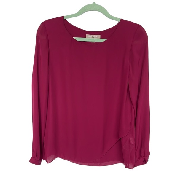 Banana Republic Tulip Hem Blouse Long Sleeve Size Medium Berry Magenta Colour - Picture 3 of 17